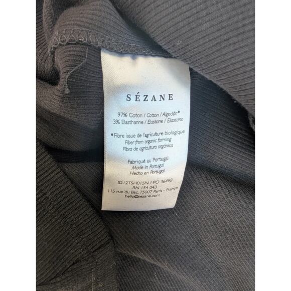 A Paris Sézane Rue Saint-Fiacre Shirt Womens L Black Ribbed Henley Neck Tee NWT - Picture 4 of 4